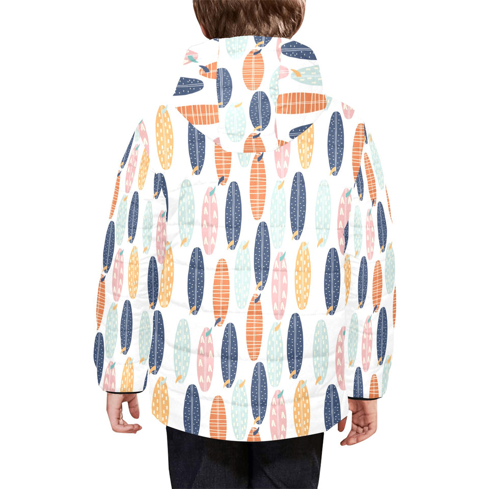 Surfboard Pattern Print Design 04 Kids' Boys' Girls' Padded Hooded Jacket