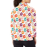 Lips Pattern Print Design 03 Women's Long Sleeve Polo Shirt