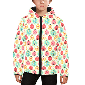 Ladybug Pattern Print Design 02 Kids' Boys' Girls' Padded Hooded Jacket