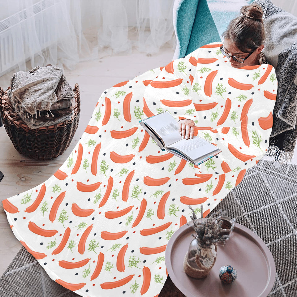 Sausage Pattern Print Design 03 Blanket Robe with Sleeves