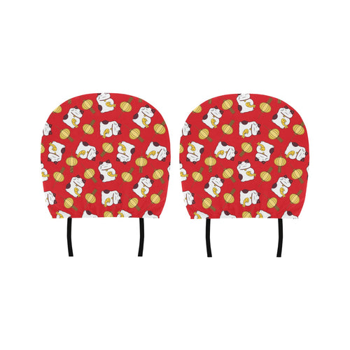 Meneki Neko Lucky Cat Pattern Red Theme Car Headrest Cover