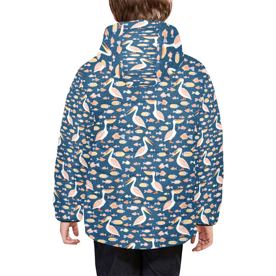 Pelican Pattern Print Design 01 Kids' Boys' Girls' Padded Hooded Jacket