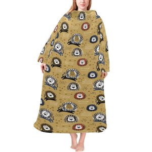 Lion Pattern Print Design 03 Blanket Robe with Sleeves