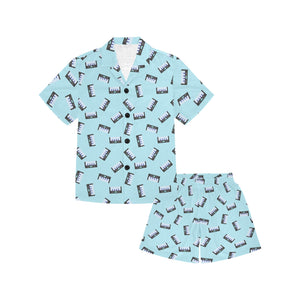 Piano Pattern Print Design 05 Kids' Boys' Girls' V-Neck Short Pajama Set