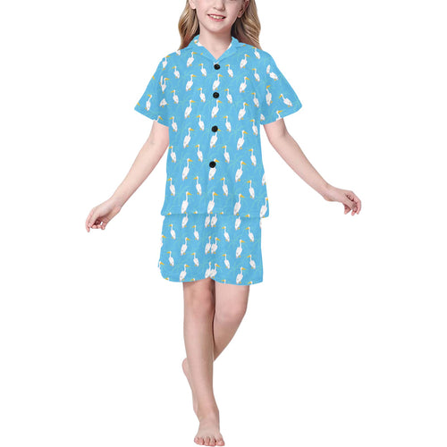 Pelican Pattern Print Design 02 Kids' Boys' Girls' V-Neck Short Pajama Set