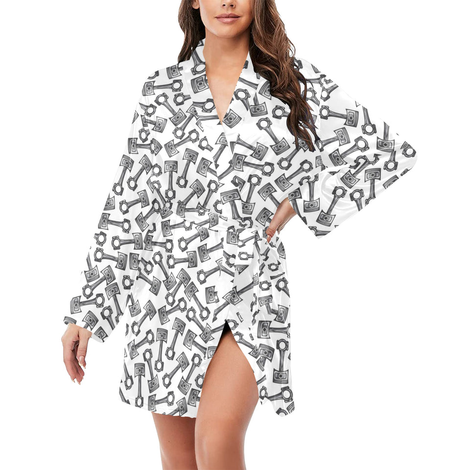 Engine Piston Pattern Print Design 01 Women's Long Sleeve Belted Night Robe