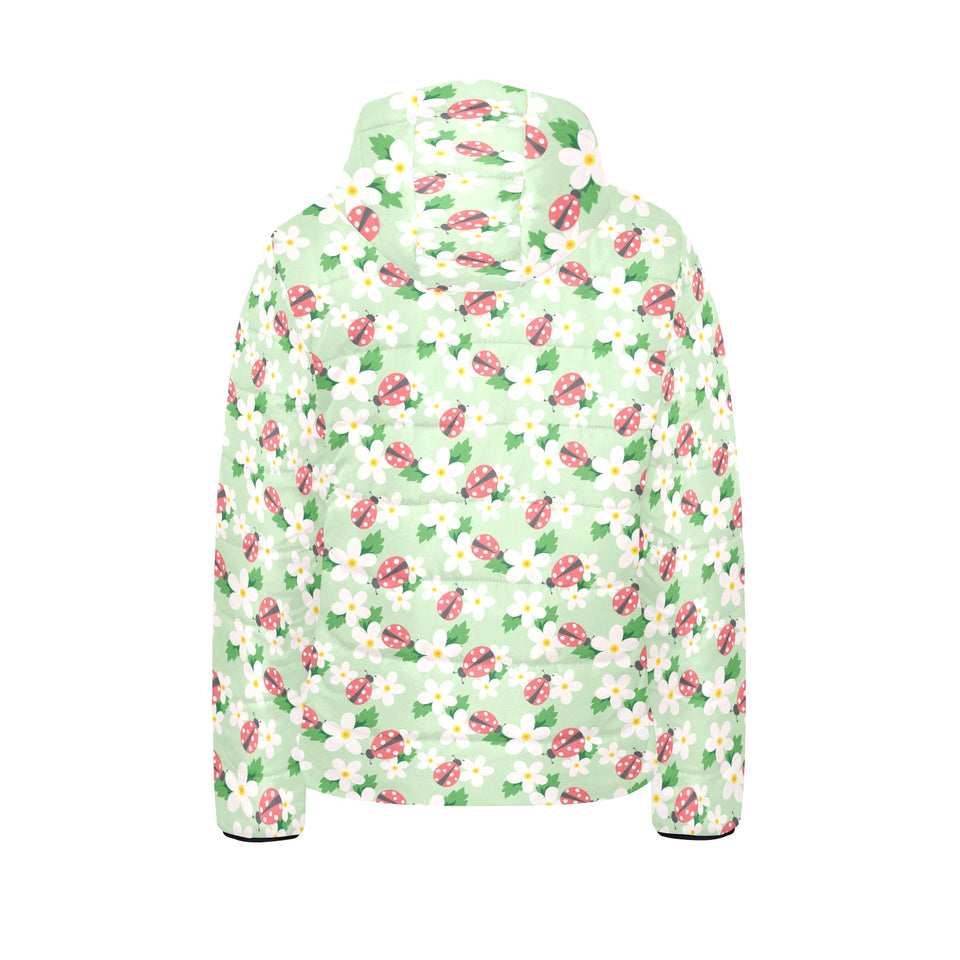 Ladybug Pattern Print Design 05 Kids' Boys' Girls' Padded Hooded Jacket