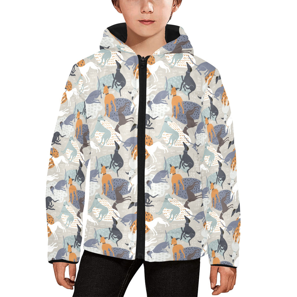 Greyhound Pattern Print Design 04 Kids' Boys' Girls' Padded Hooded Jacket