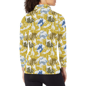 Greyhound Pattern Print Design 02 Women's Long Sleeve Polo Shirt