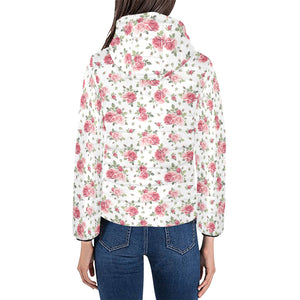 Rose Pattern Print Design 02 Women's Padded Hooded Jacket