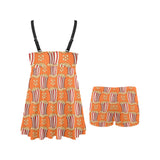 Popcorn Pattern Print Design 05 Chest Sexy Pleated Two Piece Swim Dress