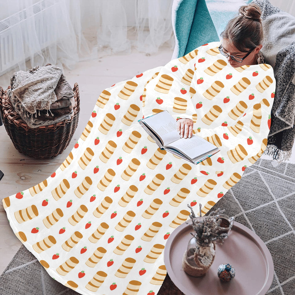 Pancake Pattern Print Design 02 Blanket Robe with Sleeves