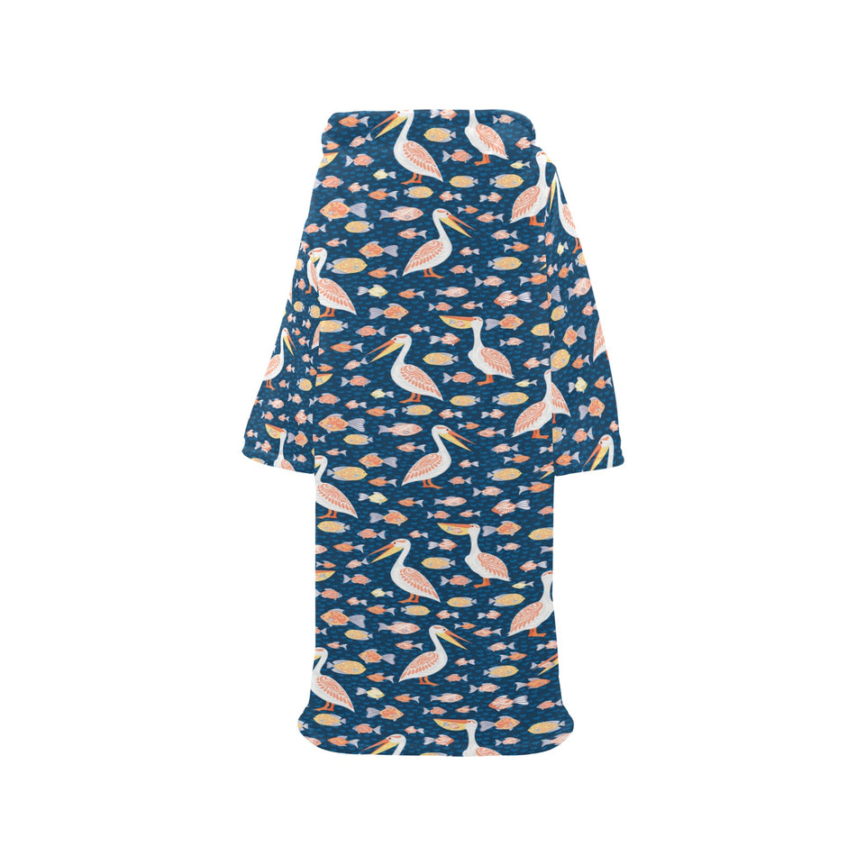 Pelican Pattern Print Design 01 Blanket Robe with Sleeves