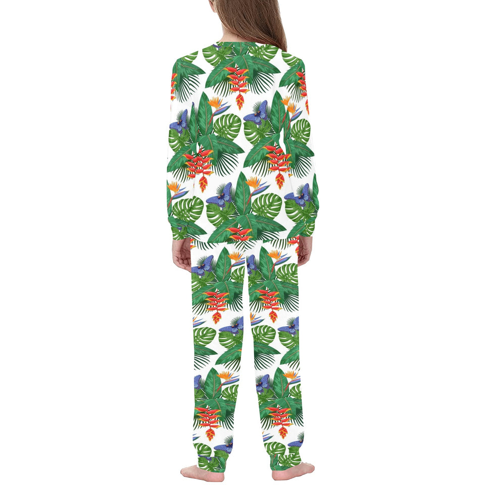 Heliconia Butterfly Leaves Pattern Kids' Boys' Girls' All Over Print Pajama Set