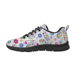 Dragonfly Color Flower Pattern Men's Sneakers Black