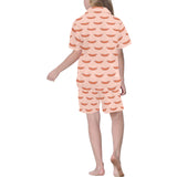 Sausage Pattern Print Design 01 Kids' Boys' Girls' V-Neck Short Pajama Set
