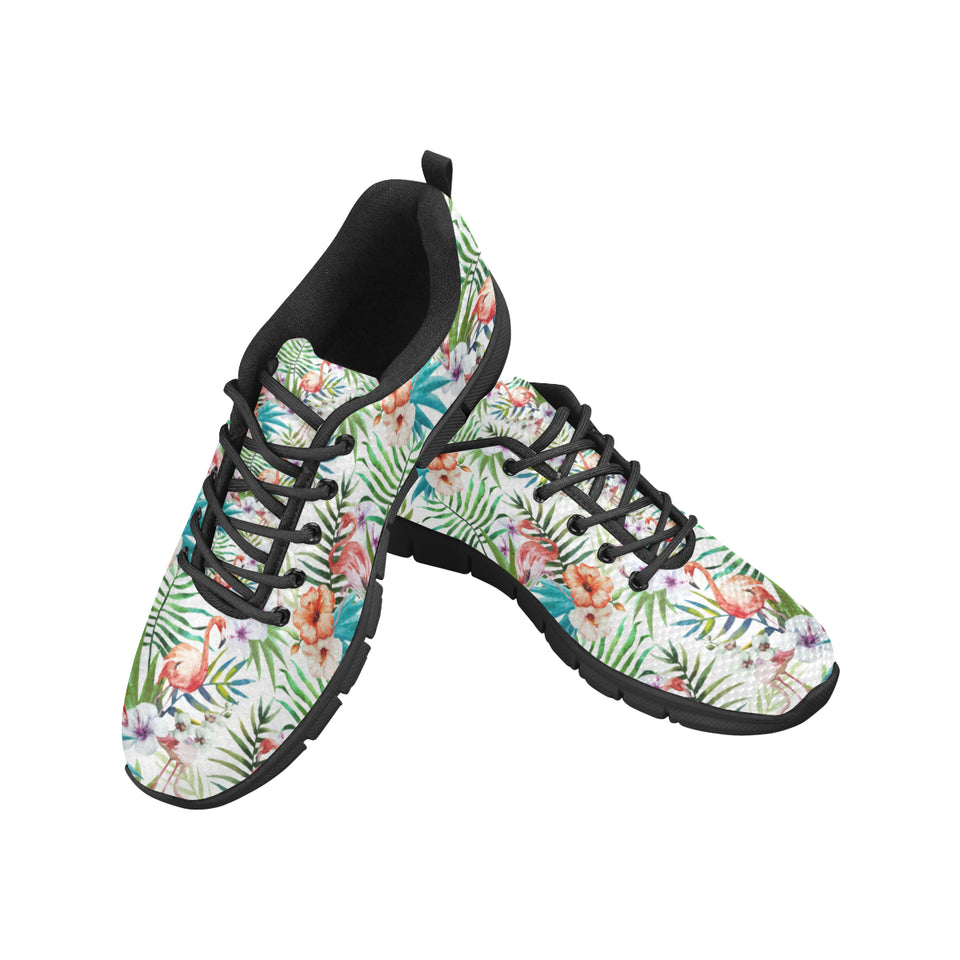 Flamingo Flower Leaves Pattern Men's Sneakers Black