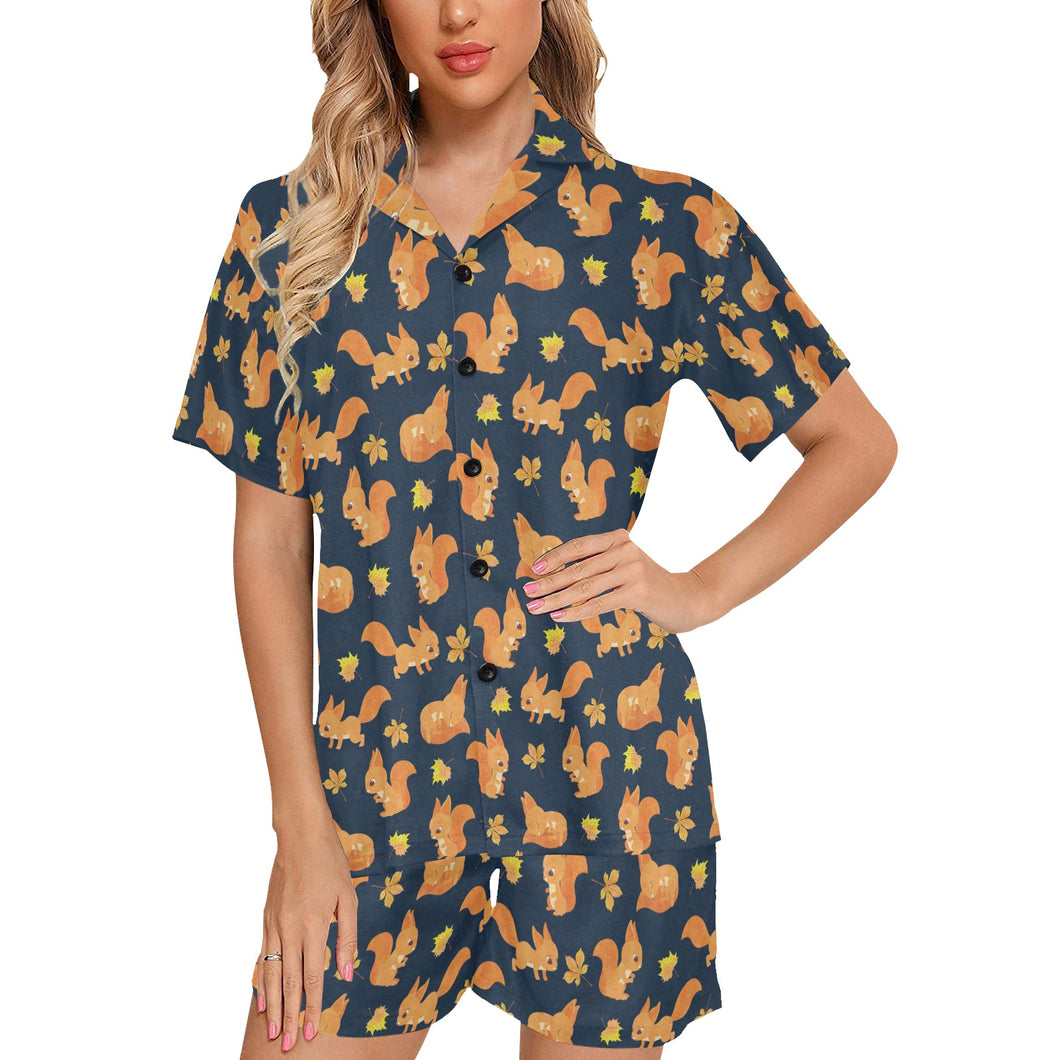 Squirrel Pattern Print Design 05 Women's V-Neck Short Pajama Set