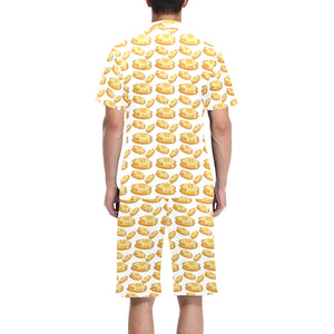 Pancake Pattern Print Design 05 Men's V-Neck Short Pajama Set