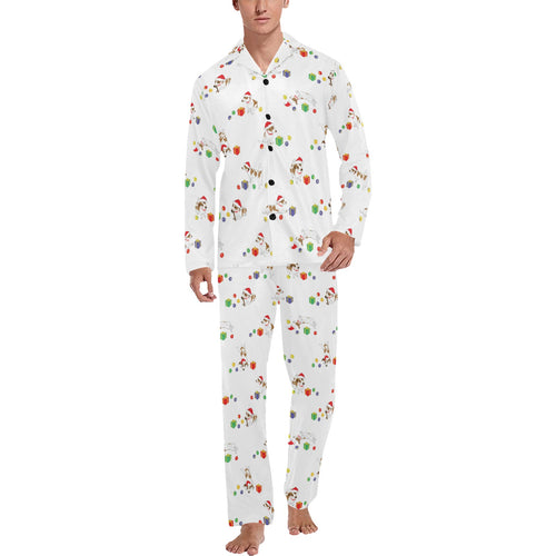 Jack Russel Pattern Print Design 02 Men's Long Pajama Set