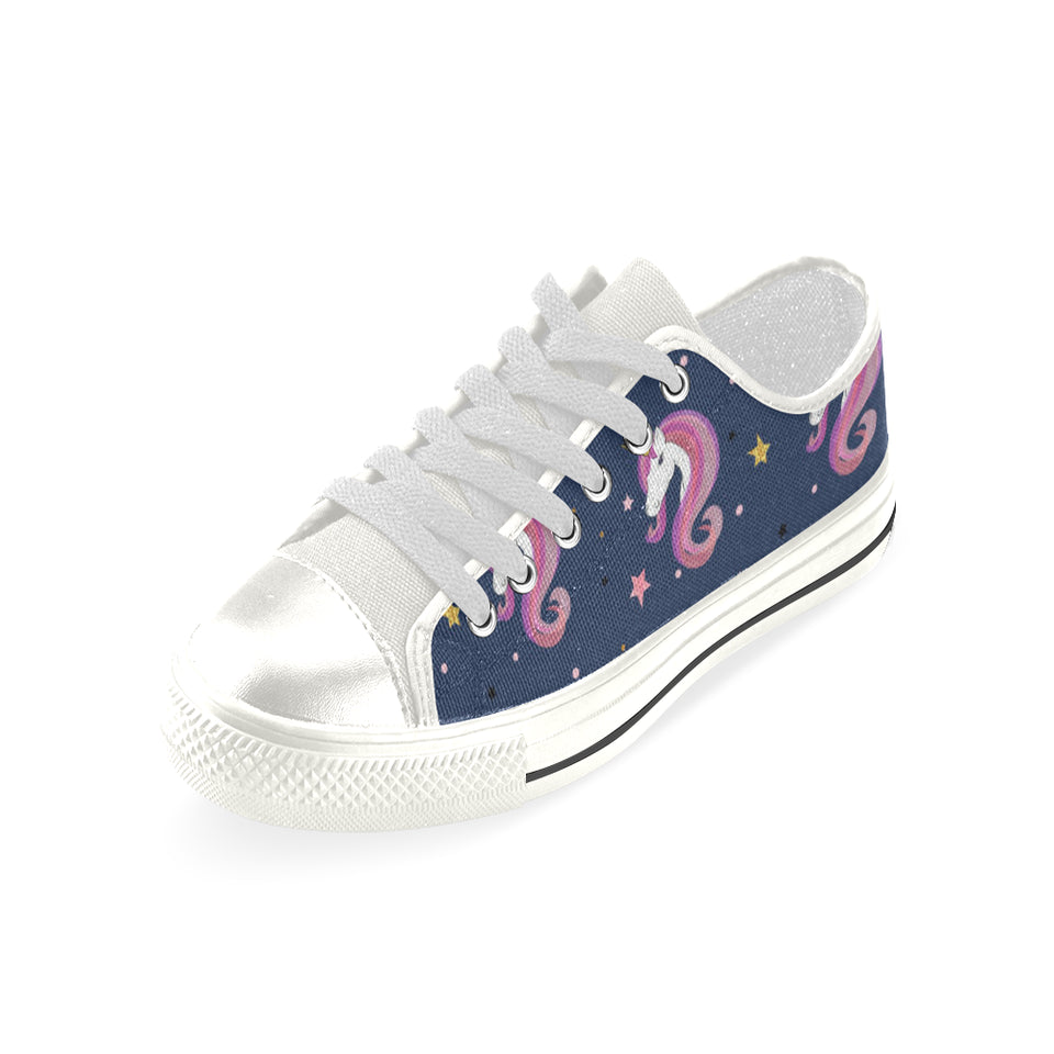 Unicorn Head Pattern Women's Low Top Canvas Shoes White