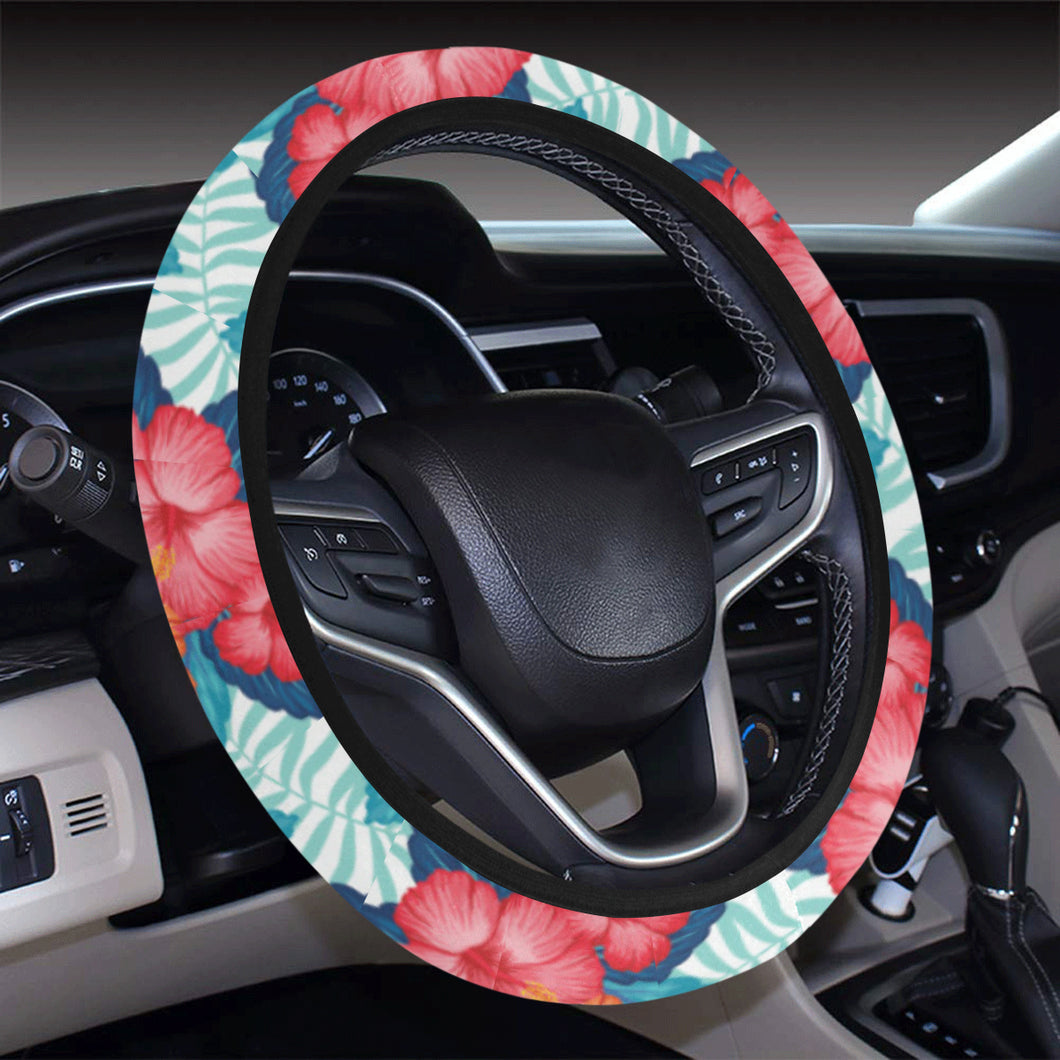 Hibiscus Pattern Print Design 05 Car Steering Wheel Cover