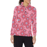 Indian Pink Pattern Women's Long Sleeve Polo Shirt