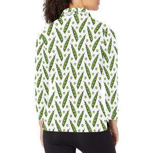 Green Peas Pattern Print Design 03 Women's Long Sleeve Polo Shirt