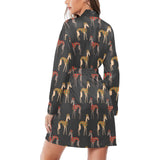 Greyhound Pattern Print Design 01 Women's Long Sleeve Belted Night Robe