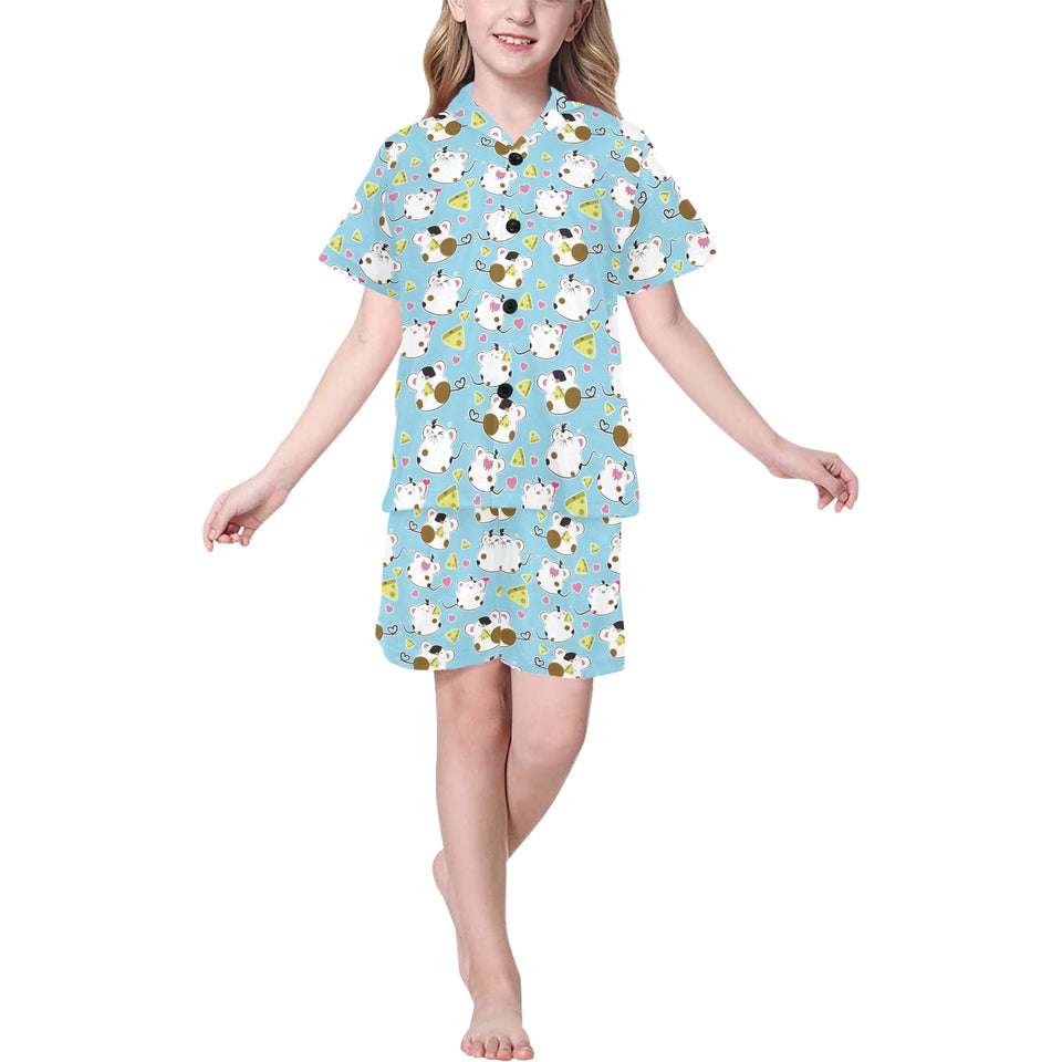 Guinea Pig Pattern Print Design 03 Kids' Boys' Girls' V-Neck Short Pajama Set