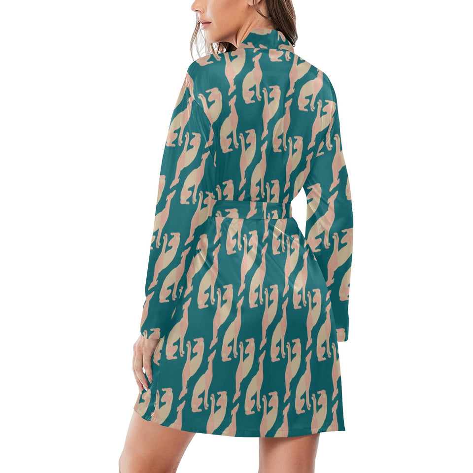 Greyhound Pattern Print Design 05 Women's Long Sleeve Belted Night Robe