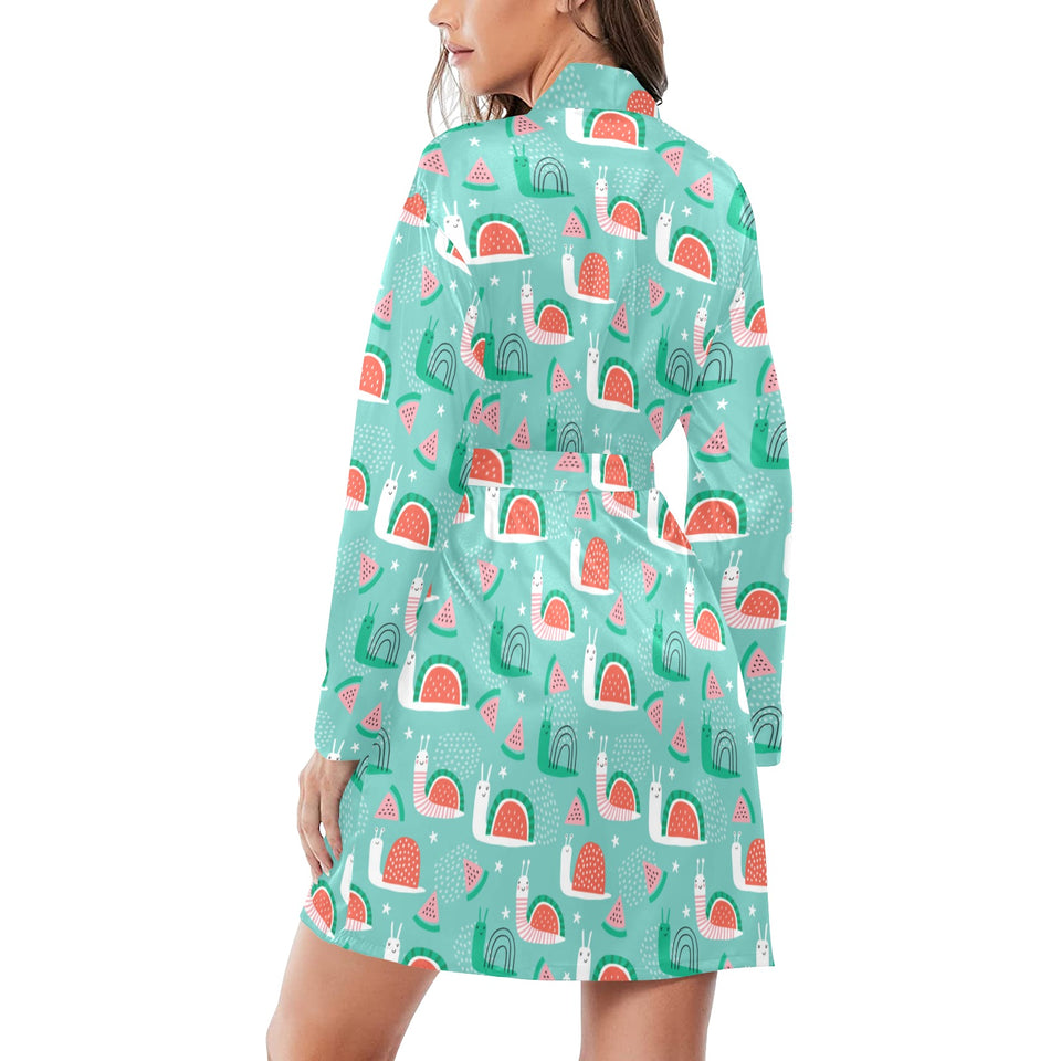 Snail Pattern Print Design 01 Women's Long Sleeve Belted Night Robe