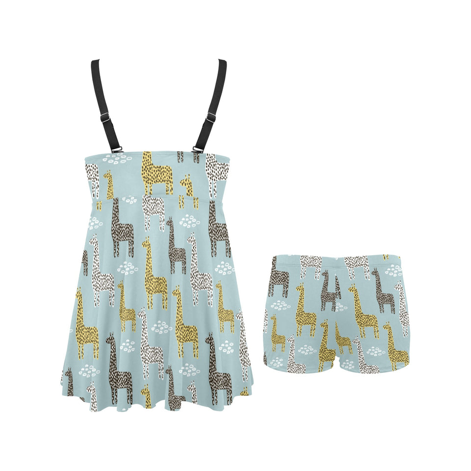 Giraffe Pattern Print Design 03 Chest Sexy Pleated Two Piece Swim Dress