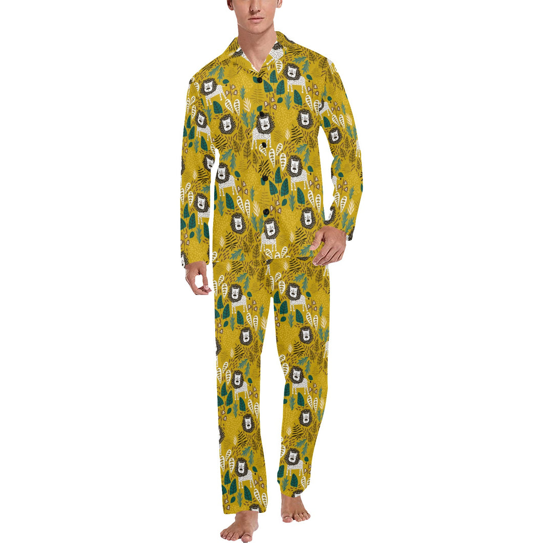 Lion Pattern Print Design 01 Men's Long Pajama Set