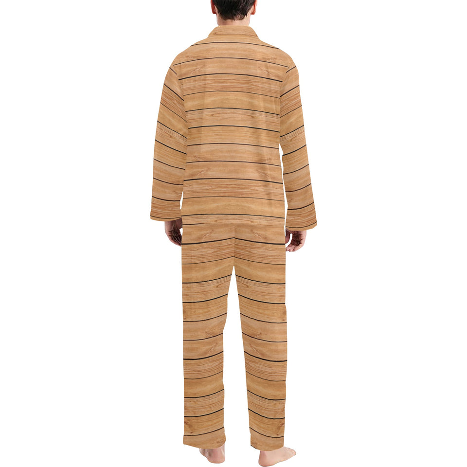 Wood Printed Pattern Print Design 04 Men's Long Pajama Set