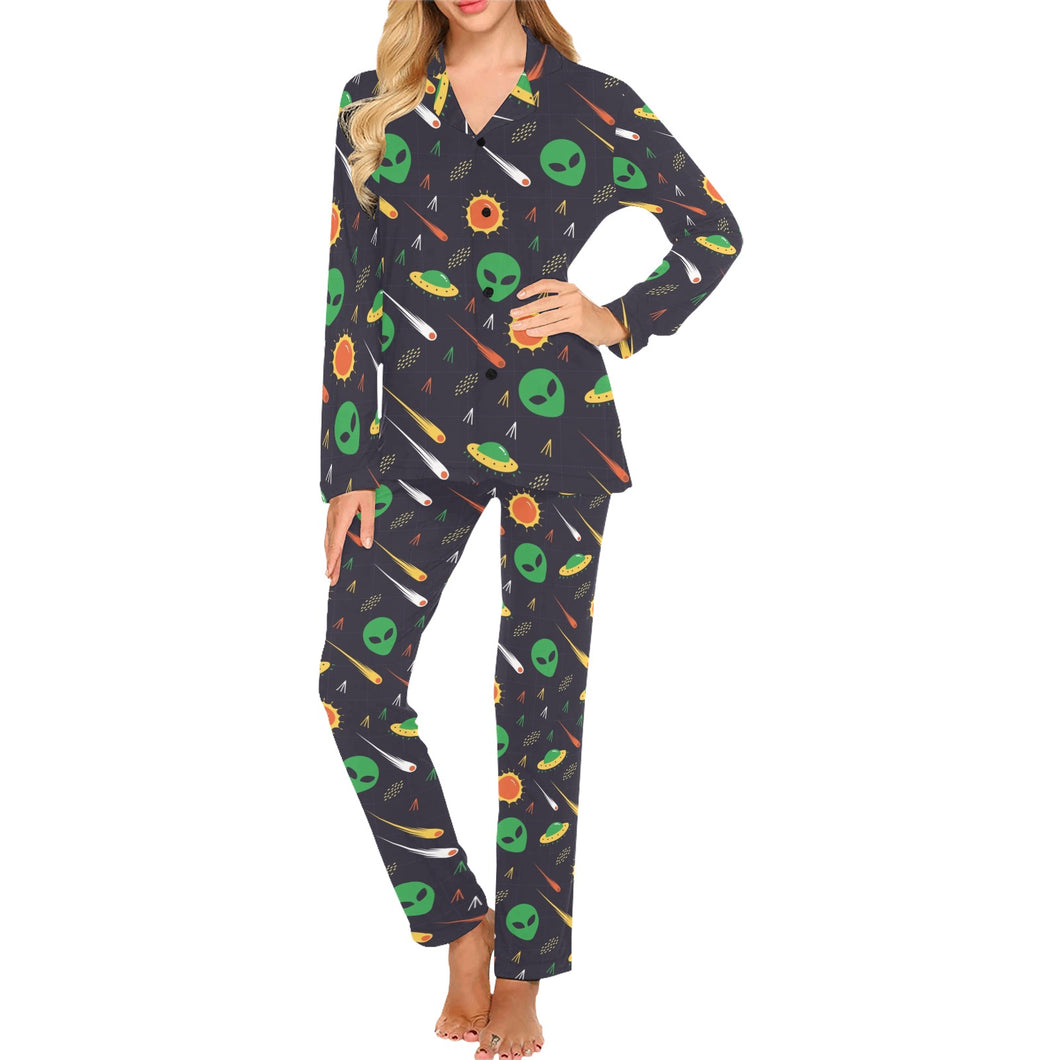 Alien Pattern Print Design 03 Women's Long Pajama Set