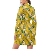 Lion Pattern Print Design 01 Women's Long Sleeve Belted Night Robe