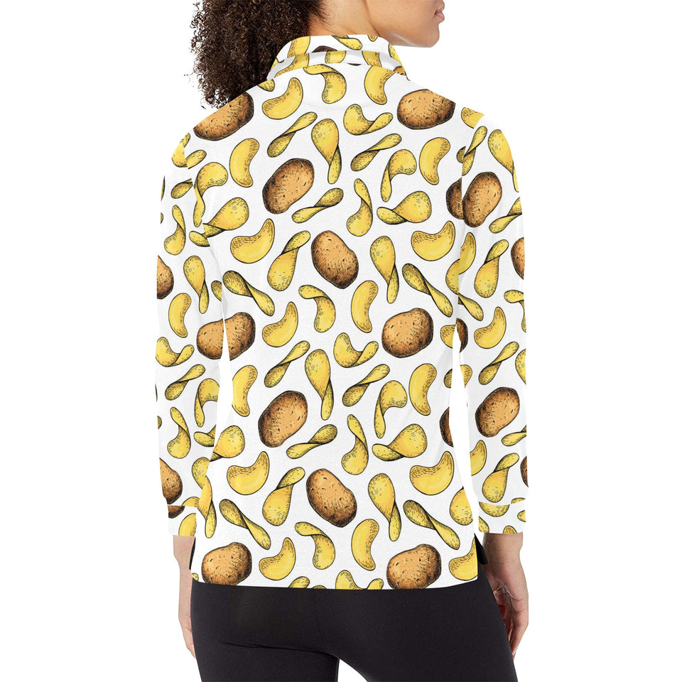 Potato Chips Pattern Print Design 01 Women's Long Sleeve Polo Shirt