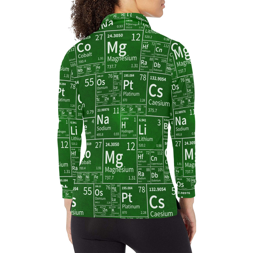 Chemistry Periodic Table Pattern Print Design 04 Women's Long Sleeve Polo Shirt