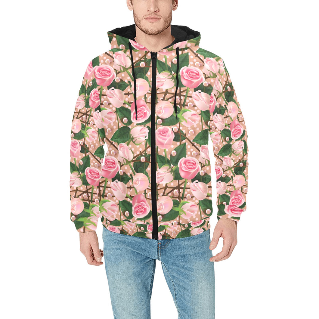 Rose Pattern Print Design 04 Men's Padded Hooded Jacket(ModelH42)