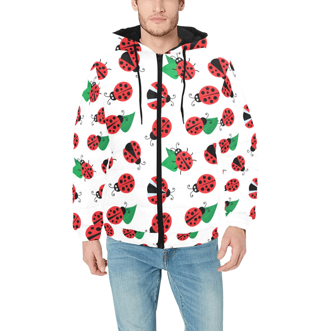 Ladybug Pattern Print Design 01 Men's Padded Hooded Jacket(ModelH42)