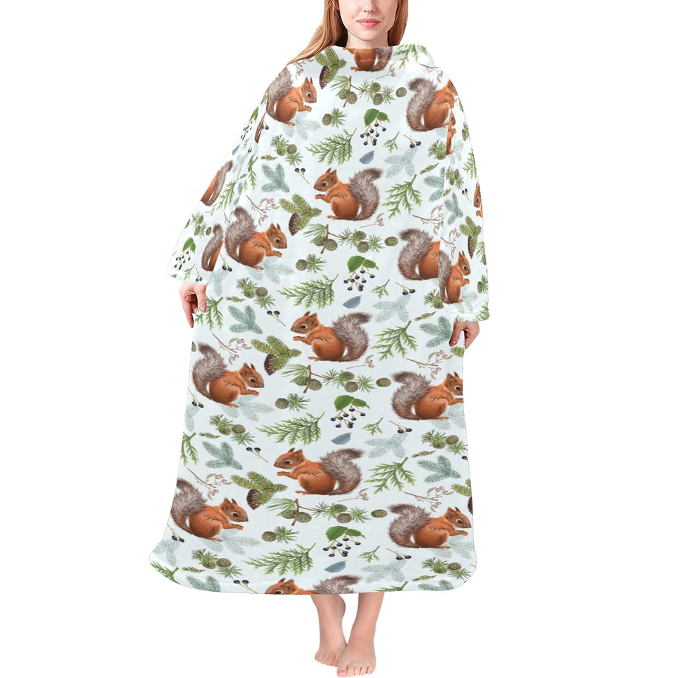 Squirrel Pattern Print Design 02 Blanket Robe with Sleeves