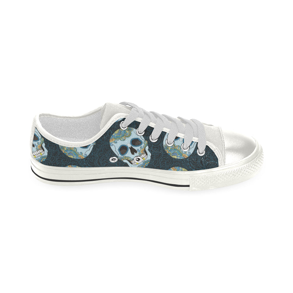 Suger Skull Pattern Women's Low Top Canvas Shoes White