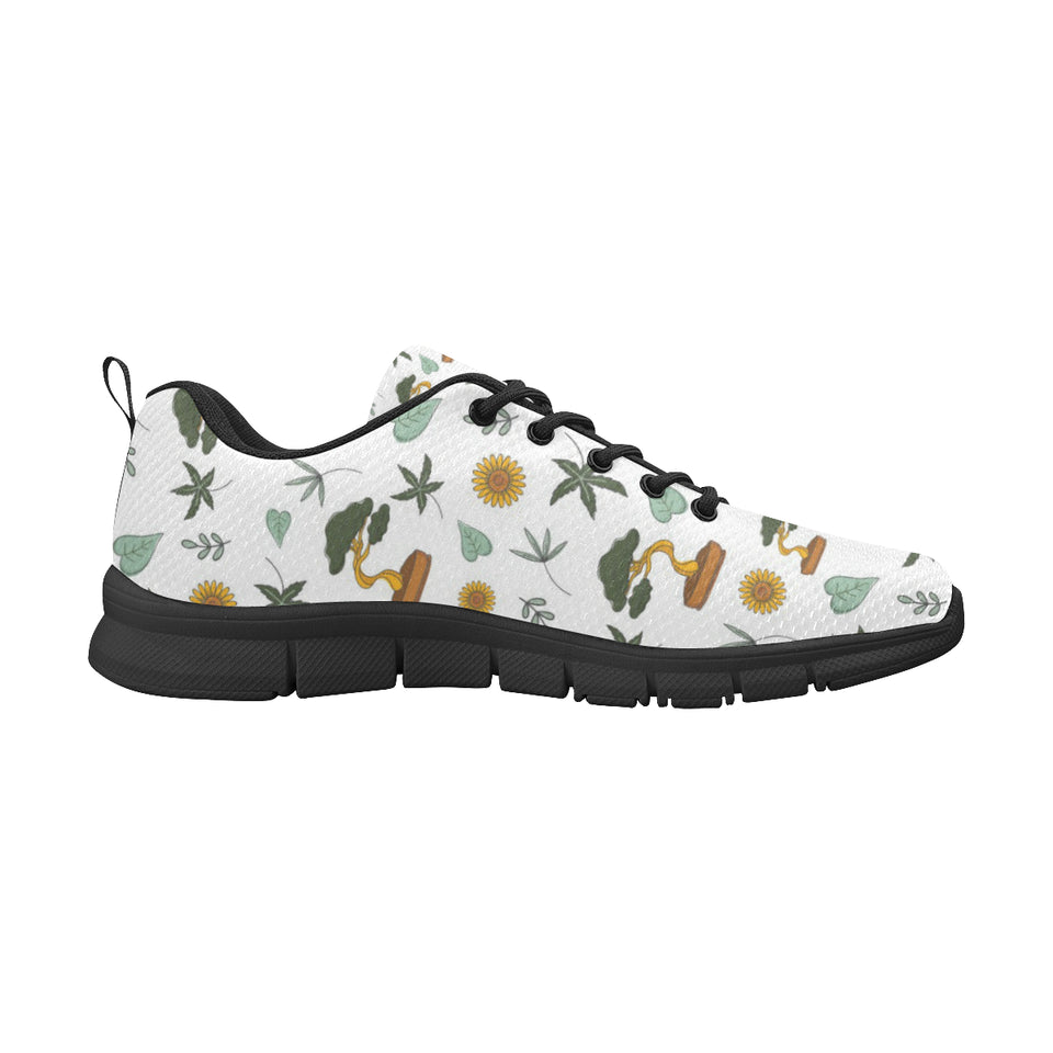 Bonsai Leaves Flower Pattern Men's Sneakers Black