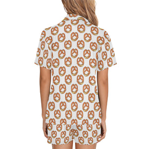 Pretzels Pattern Print Design 03 Women's V-Neck Short Pajama Set