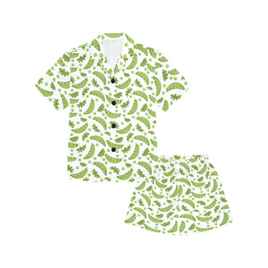 Green Peas Pattern Print Design 02 Kids' Boys' Girls' V-Neck Short Pajama Set