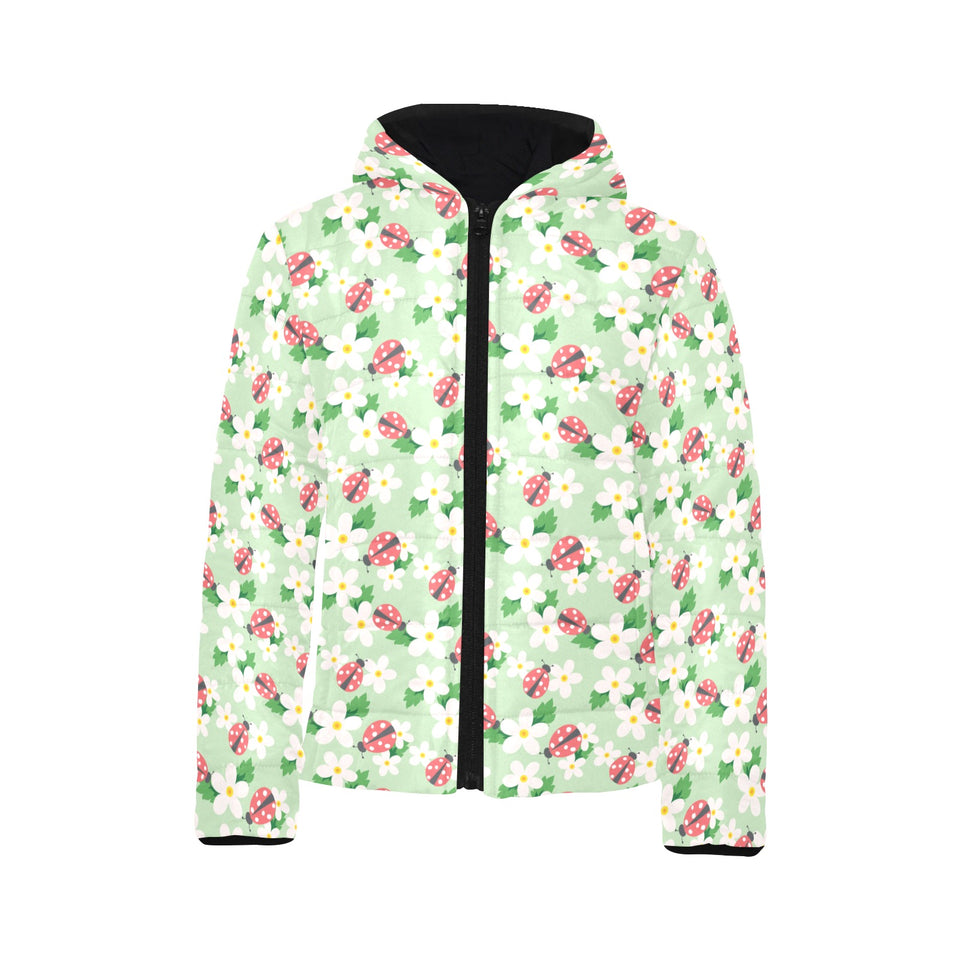 Ladybug Pattern Print Design 05 Kids' Boys' Girls' Padded Hooded Jacket