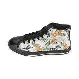 Zebra Hibiscus Pattern Men's High Top Canvas Shoes Black