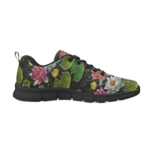 Lotus Waterlily Flower Pattern Background Men's Sneakers Black