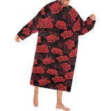 Rose Pattern Print Design 01 Blanket Robe with Sleeves